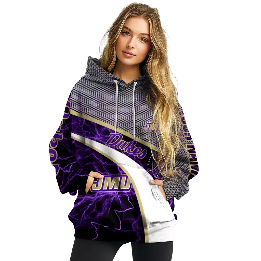 customized james madison dukes hexagonal mesh purple black gray hoodie high quality customized james madison dukes hexagonal mesh purple black gray hoodie high quality
