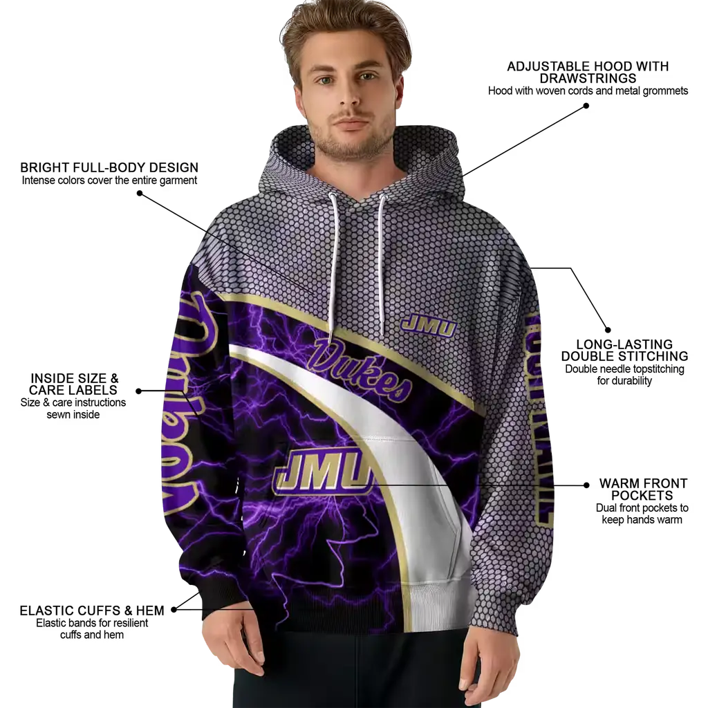 customized james madison dukes hexagonal mesh purple black gray hoodie latest model customized james madison dukes hexagonal mesh purple black gray hoodie latest model