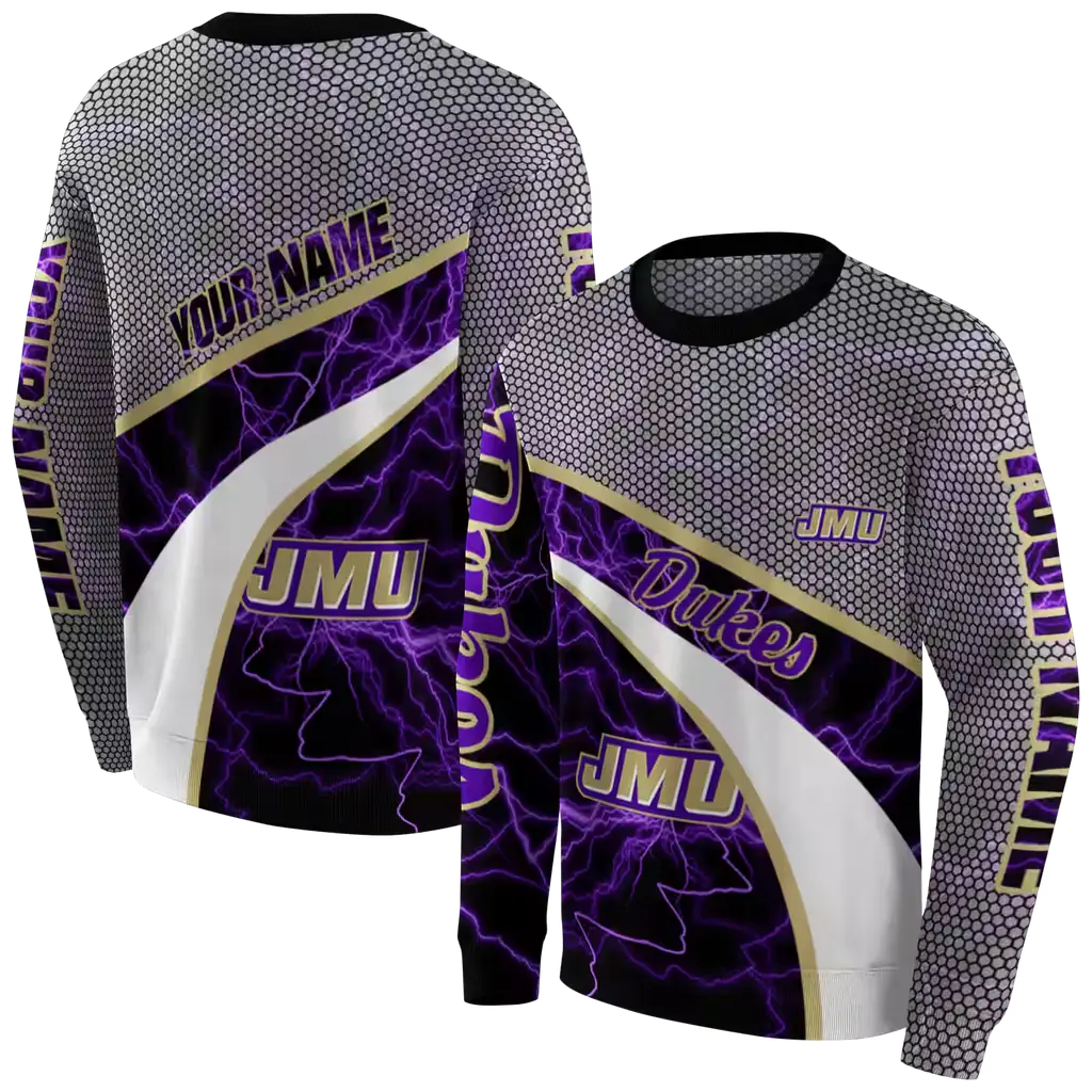 customized james madison dukes hexagonal mesh purple black gray hoodie premium grade customized james madison dukes hexagonal mesh purple black gray hoodie premium grade