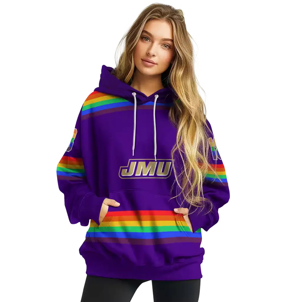 customized james madison dukes rainbow stripes purple hoodie high quality customized james madison dukes rainbow stripes purple hoodie high quality