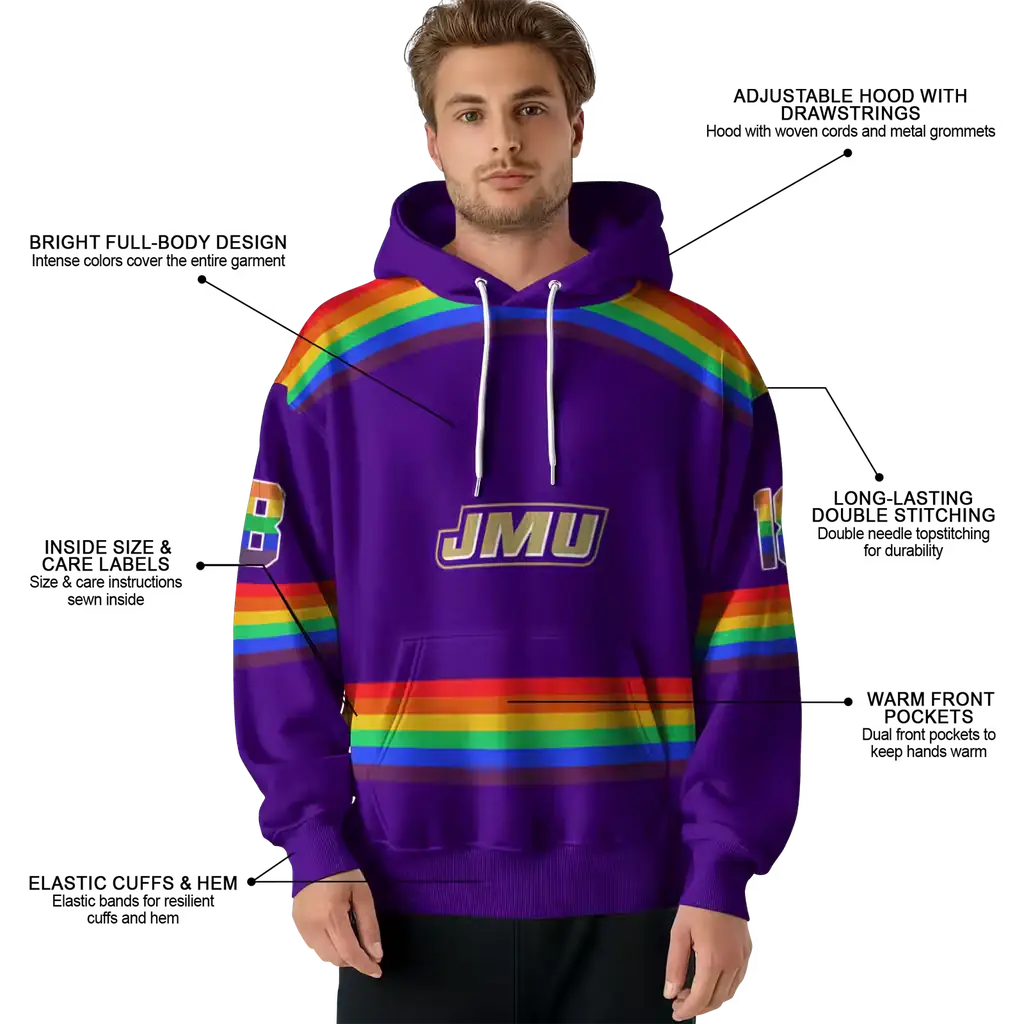 customized james madison dukes rainbow stripes purple hoodie latest model customized james madison dukes rainbow stripes purple hoodie latest model