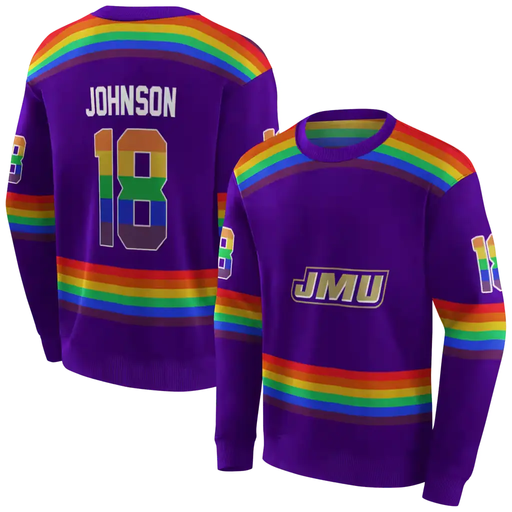customized james madison dukes rainbow stripes purple hoodie premium grade customized james madison dukes rainbow stripes purple hoodie premium grade
