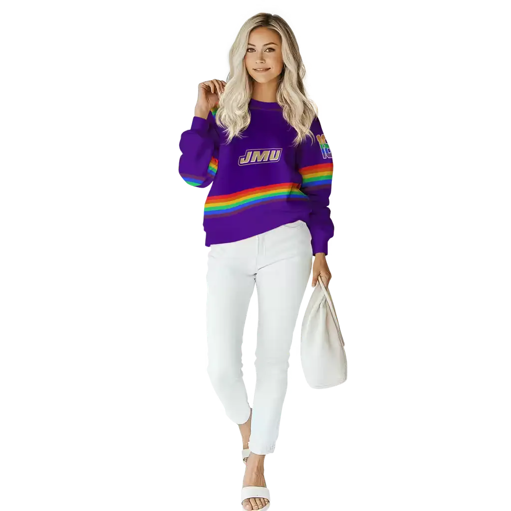 customized james madison dukes rainbow stripes purple hoodie trendy customized james madison dukes rainbow stripes purple hoodie trendy