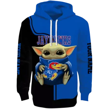 customized kansas jayhawks baby yoda blue black hoodie best selling