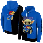 customized kansas jayhawks baby yoda blue black hoodie best selling