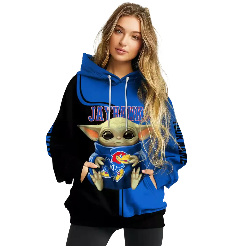 customized kansas jayhawks baby yoda blue black hoodie high quality customized kansas jayhawks baby yoda blue black hoodie high quality