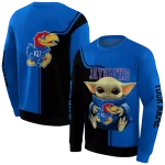 customized kansas jayhawks baby yoda blue black hoodie best selling