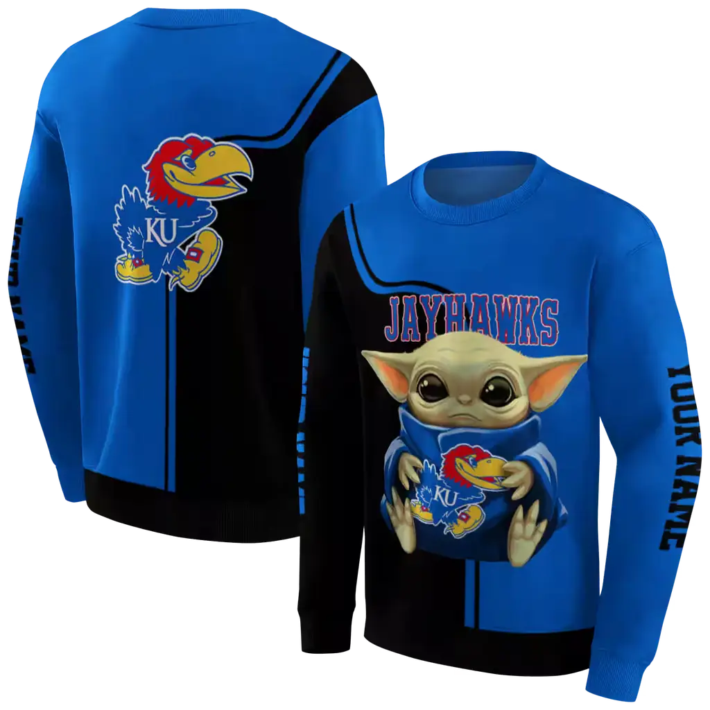 customized kansas jayhawks baby yoda blue black hoodie premium grade customized kansas jayhawks baby yoda blue black hoodie premium grade