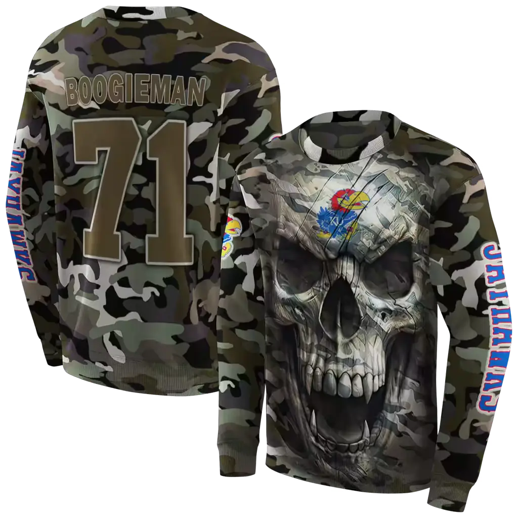 customized kansas jayhawks camo skull hoodie premium grade customized kansas jayhawks camo skull hoodie premium grade