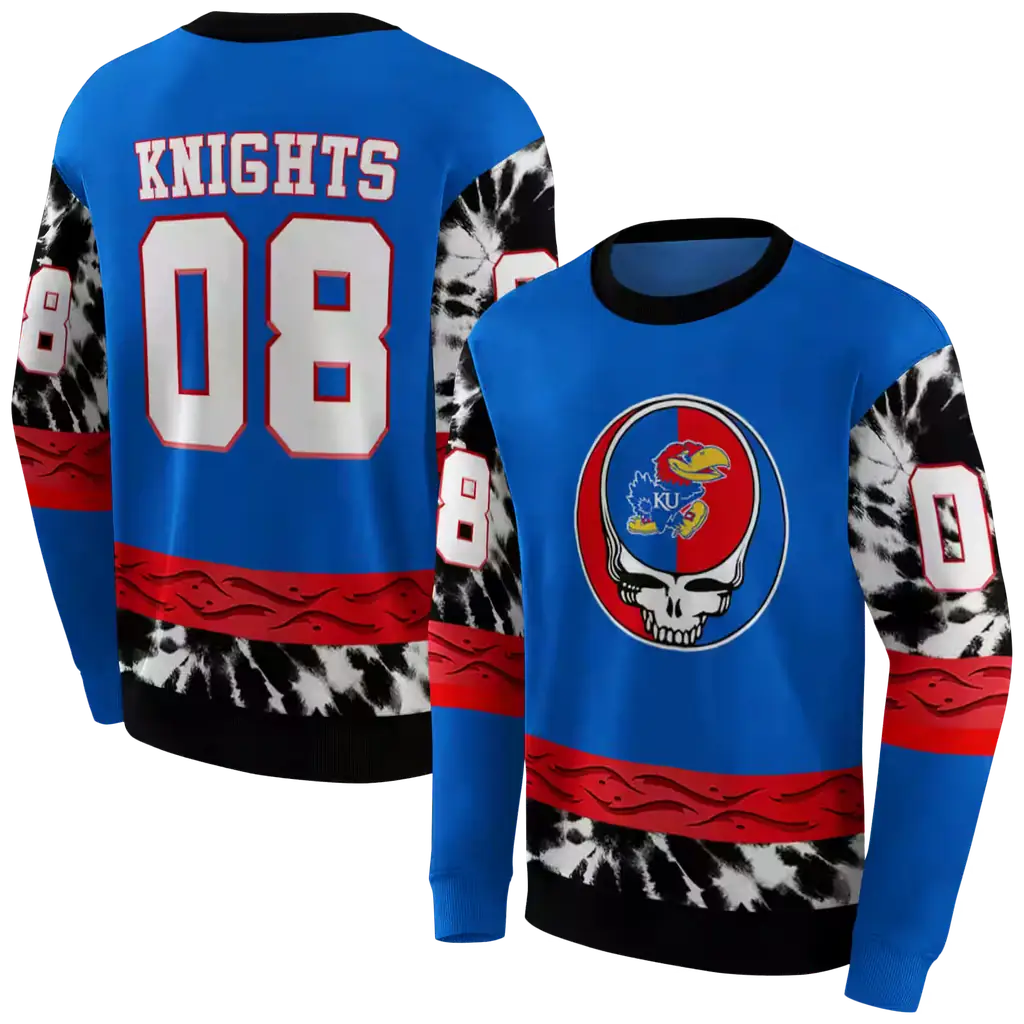 customized kansas jayhawks grateful vibes blue hoodie premium grade customized kansas jayhawks grateful vibes blue hoodie premium grade