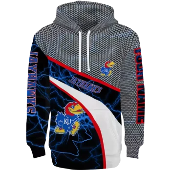 customized kansas jayhawks hexagonal mesh blue black gray hoodie best selling