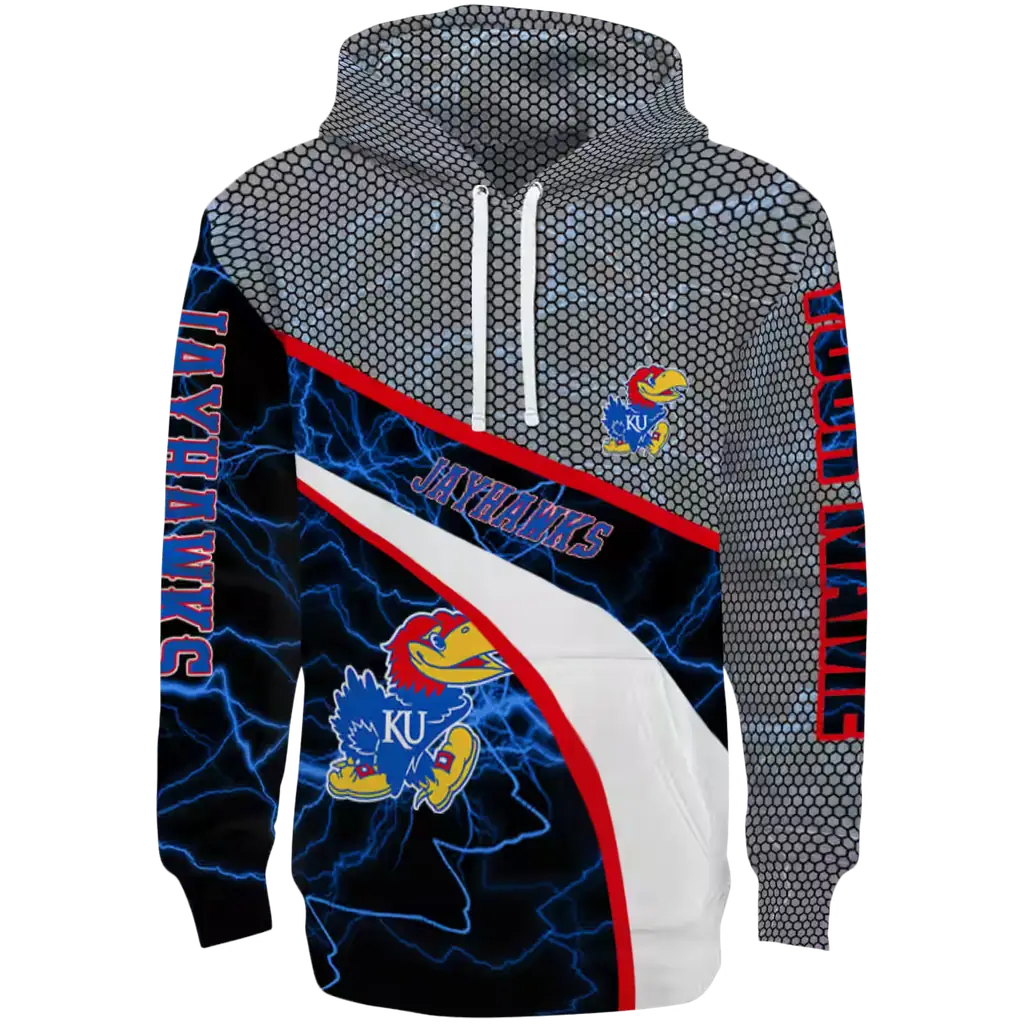 customized kansas jayhawks hexagonal mesh blue black gray hoodie best selling customized kansas jayhawks hexagonal mesh blue black gray hoodie best selling