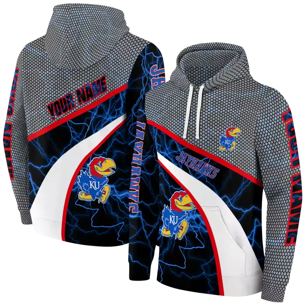 customized kansas jayhawks hexagonal mesh blue black gray hoodie fashion forward customized kansas jayhawks hexagonal mesh blue black gray hoodie fashion forward