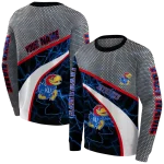 customized kansas jayhawks hexagonal mesh blue black gray hoodie best selling
