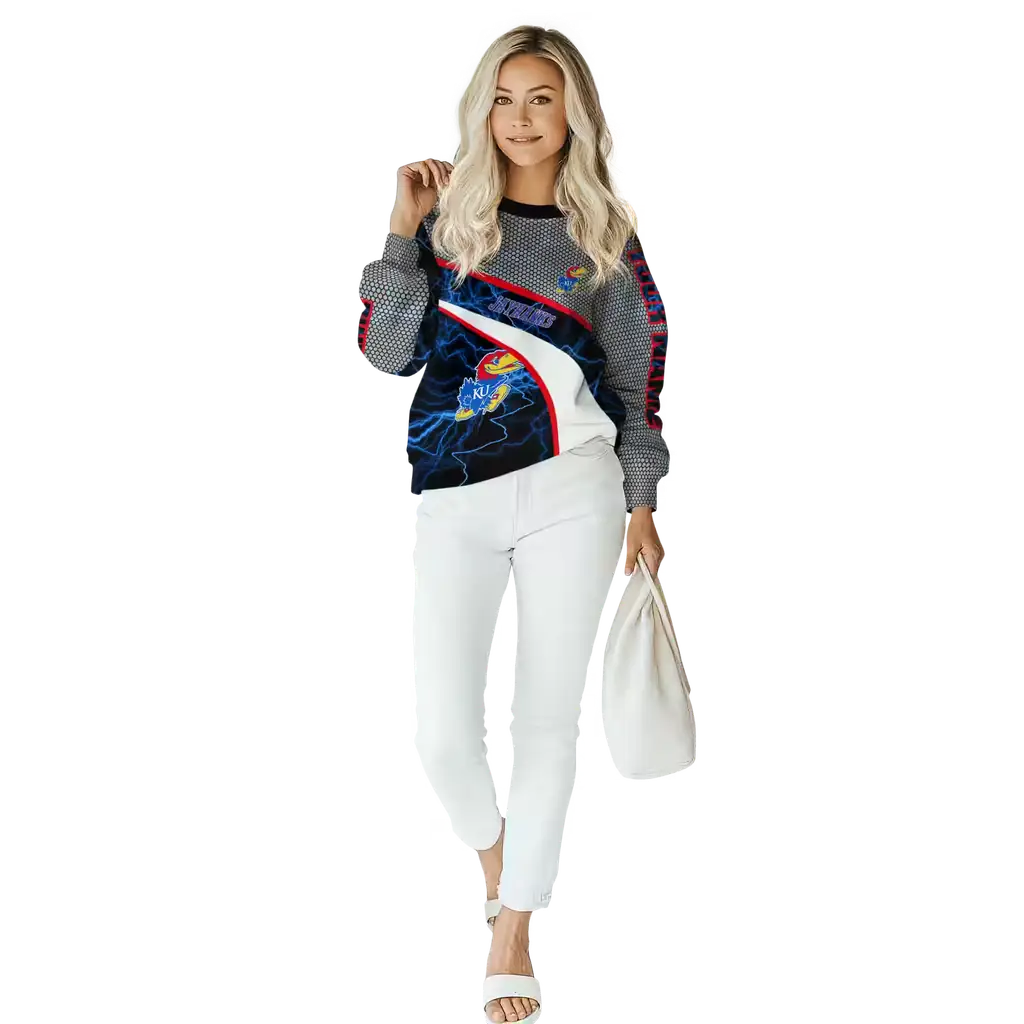 customized kansas jayhawks hexagonal mesh blue black gray hoodie trendy customized kansas jayhawks hexagonal mesh blue black gray hoodie trendy