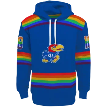 customized kansas jayhawks rainbow stripes blue hoodie best selling