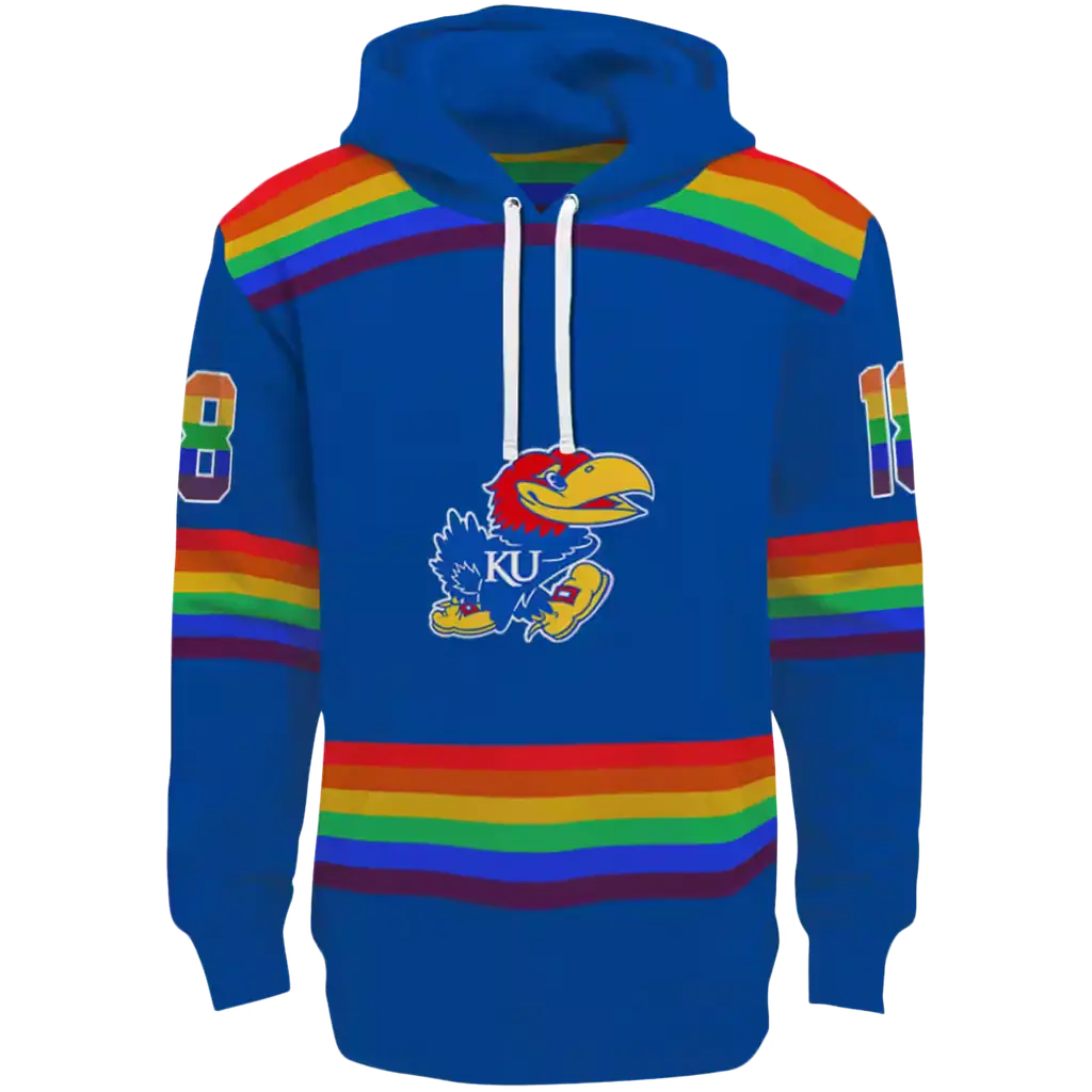 customized kansas jayhawks rainbow stripes blue hoodie best selling customized kansas jayhawks rainbow stripes blue hoodie best selling