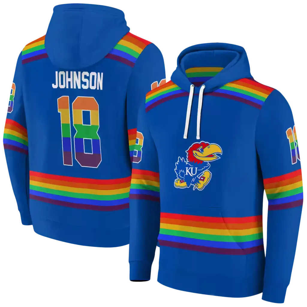 customized kansas jayhawks rainbow stripes blue hoodie fashion forward customized kansas jayhawks rainbow stripes blue hoodie fashion forward