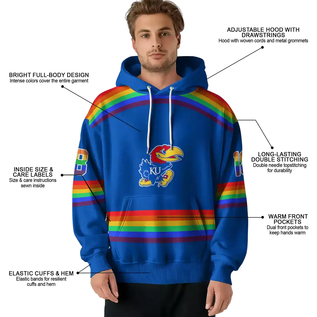 customized kansas jayhawks rainbow stripes blue hoodie latest model customized kansas jayhawks rainbow stripes blue hoodie latest model