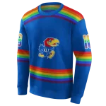 customized kansas jayhawks rainbow stripes blue hoodie best selling