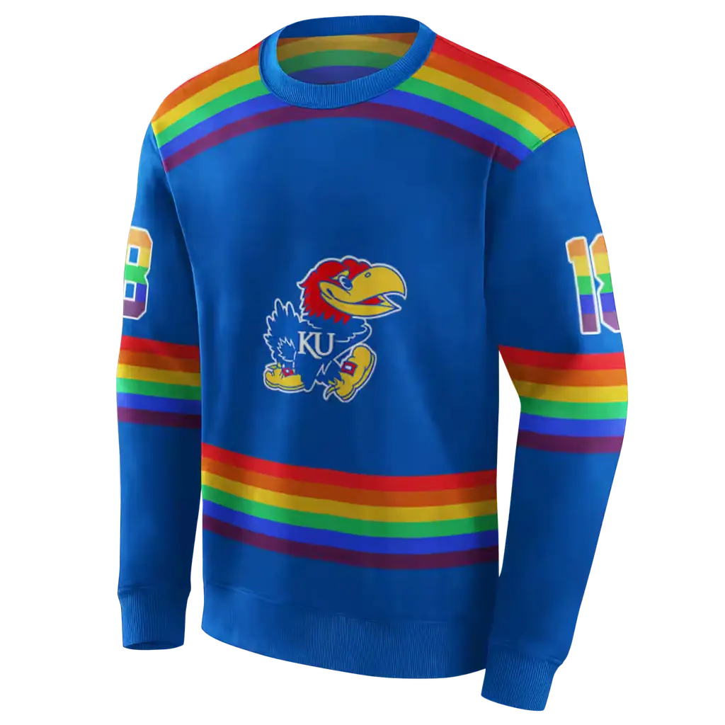 customized kansas jayhawks rainbow stripes blue hoodie new arrival customized kansas jayhawks rainbow stripes blue hoodie new arrival