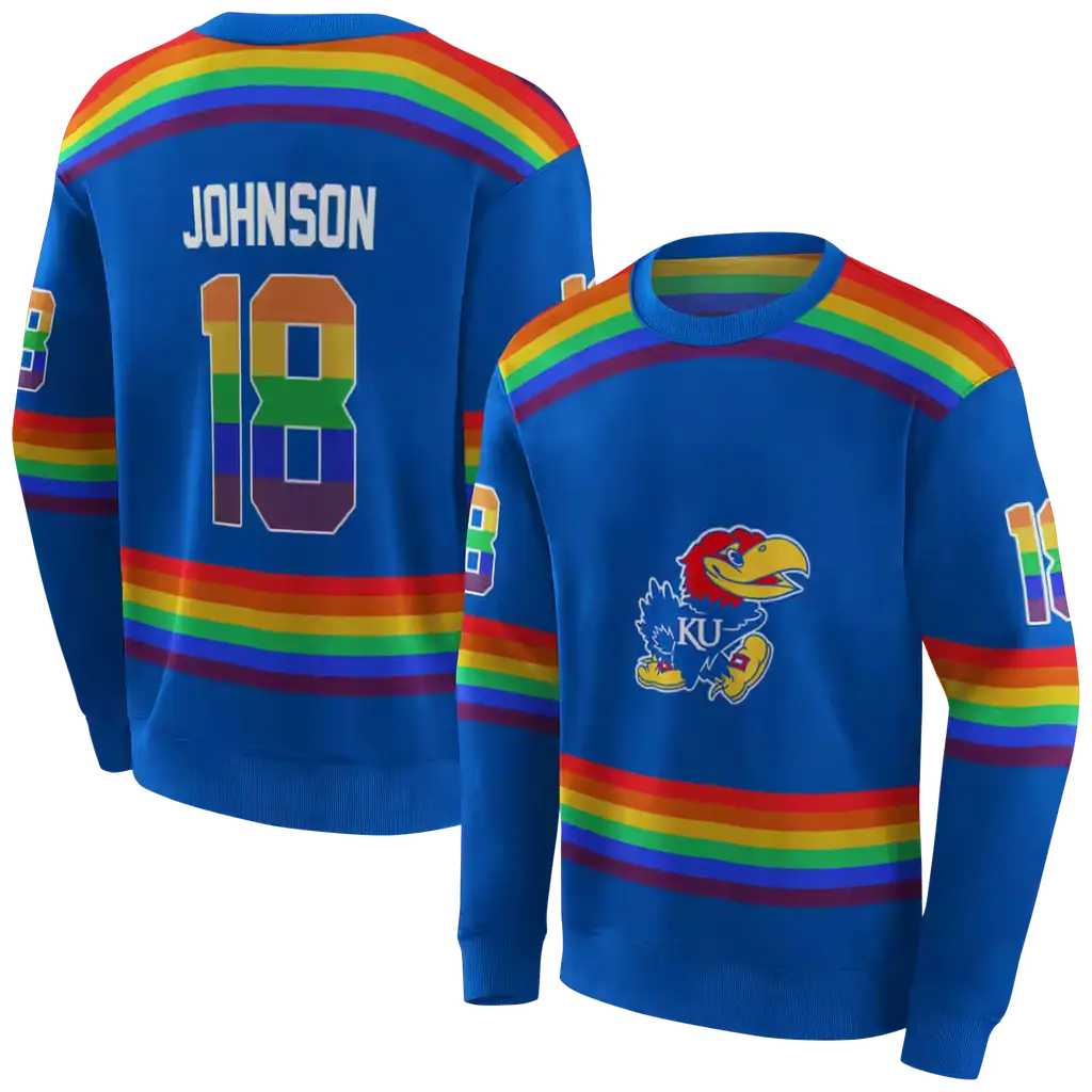 customized kansas jayhawks rainbow stripes blue hoodie premium grade customized kansas jayhawks rainbow stripes blue hoodie premium grade
