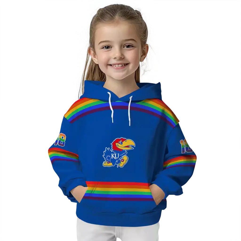 customized kansas jayhawks rainbow stripes blue hoodie top rated customized kansas jayhawks rainbow stripes blue hoodie top rated