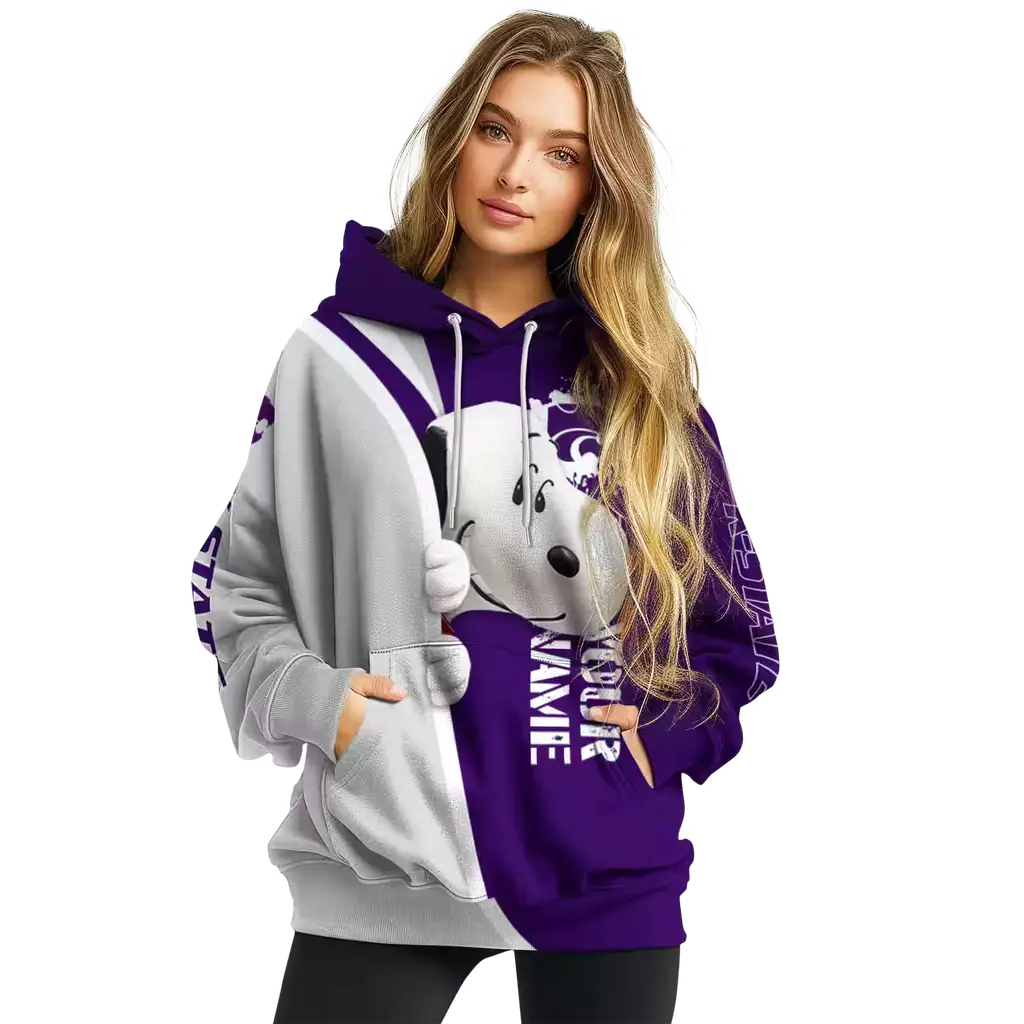 customized kansas state wildcats peeking snoopy purple hoodie high quality customized kansas state wildcats peeking snoopy purple hoodie high quality