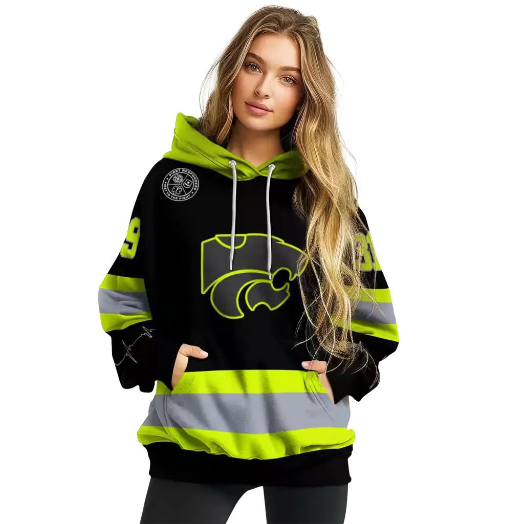 customized kansas state wildcats safety motif black neon green hoodie high quality customized kansas state wildcats safety motif black neon green hoodie high quality