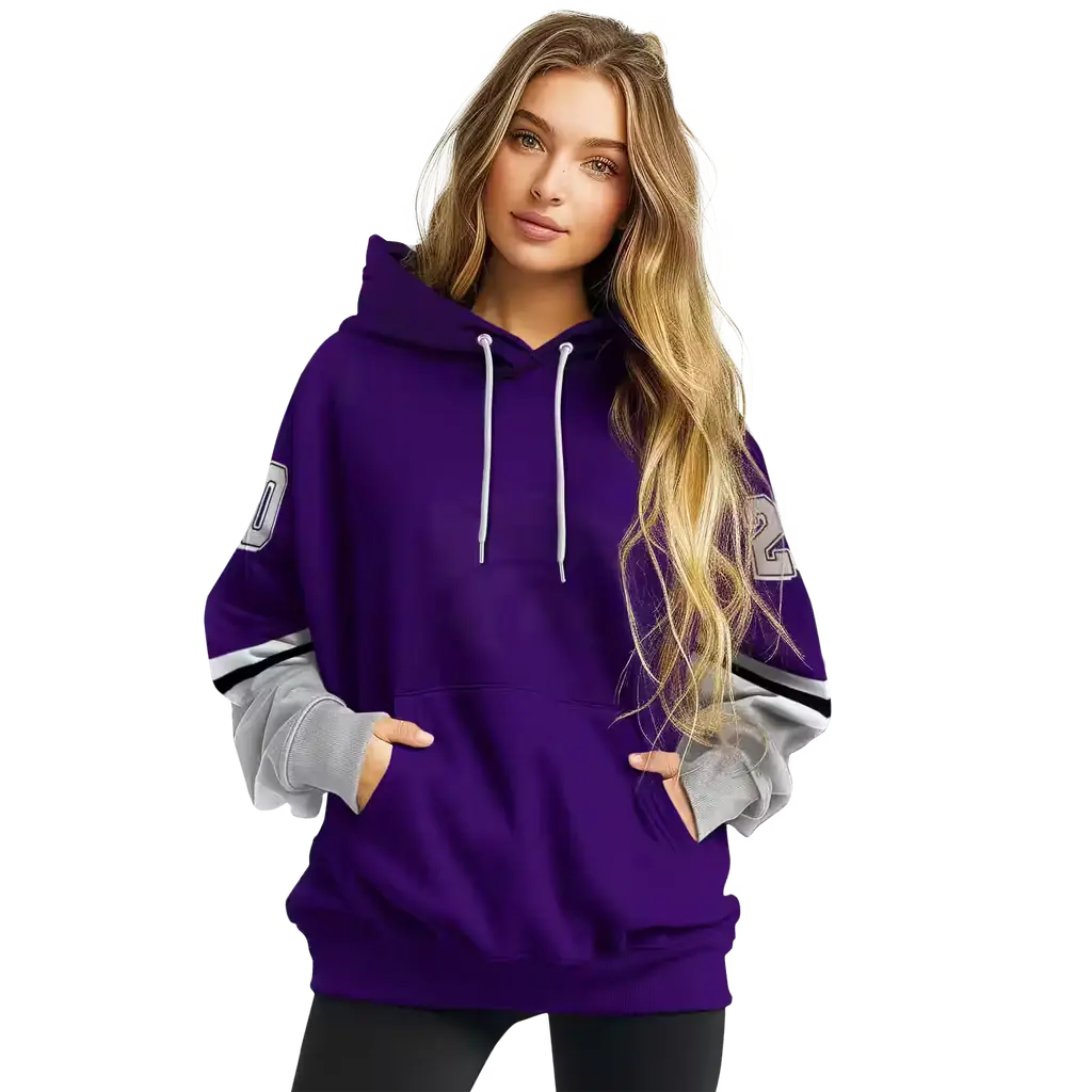 customized kansas state wildcats striped sleeves purple hoodie high quality customized kansas state wildcats striped sleeves purple hoodie high quality