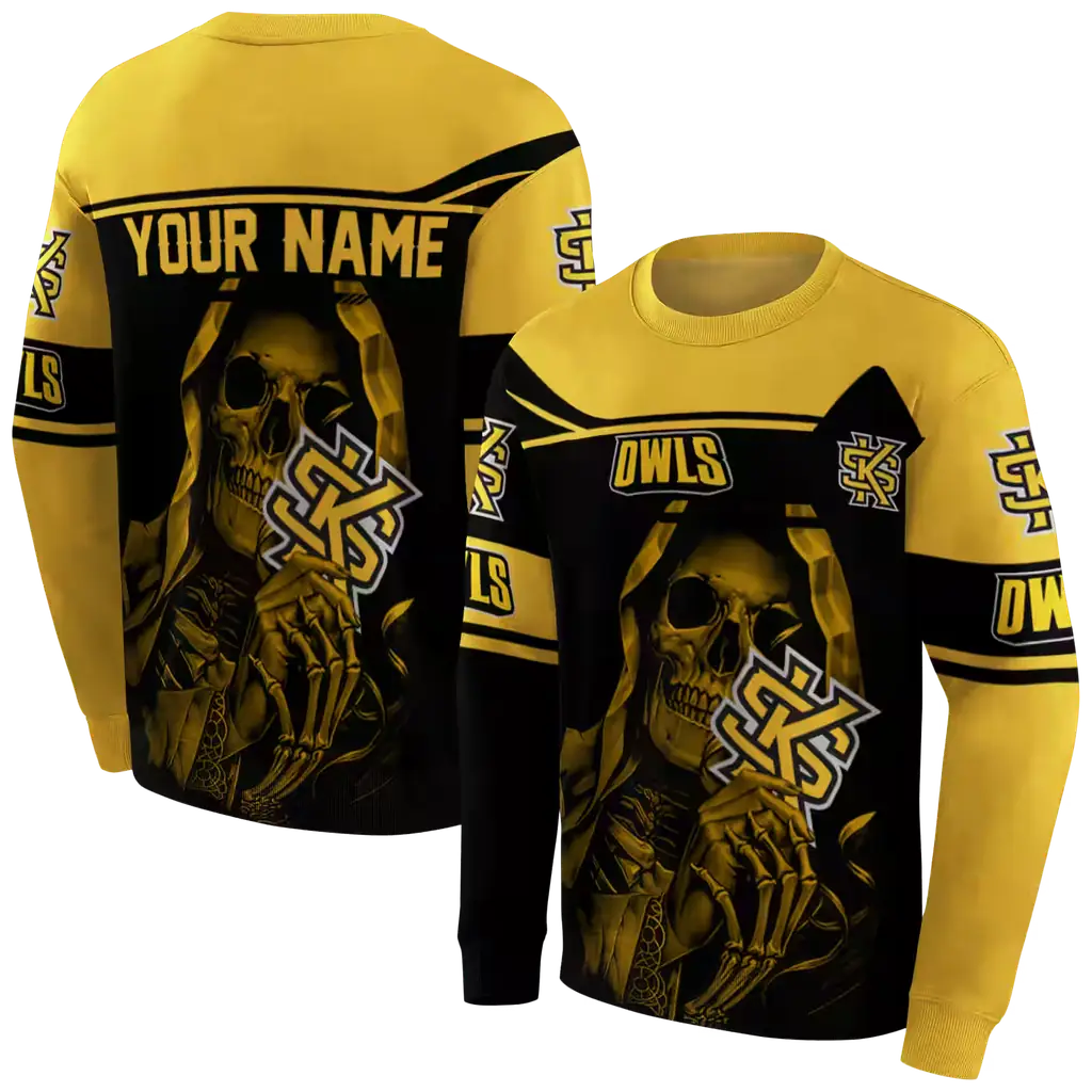 customized kennesaw state owls grim reaper gold black hoodie premium grade customized kennesaw state owls grim reaper gold black hoodie premium grade