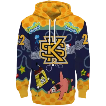 customized kennesaw state owls spongebob patrick star gold navy hoodie best selling