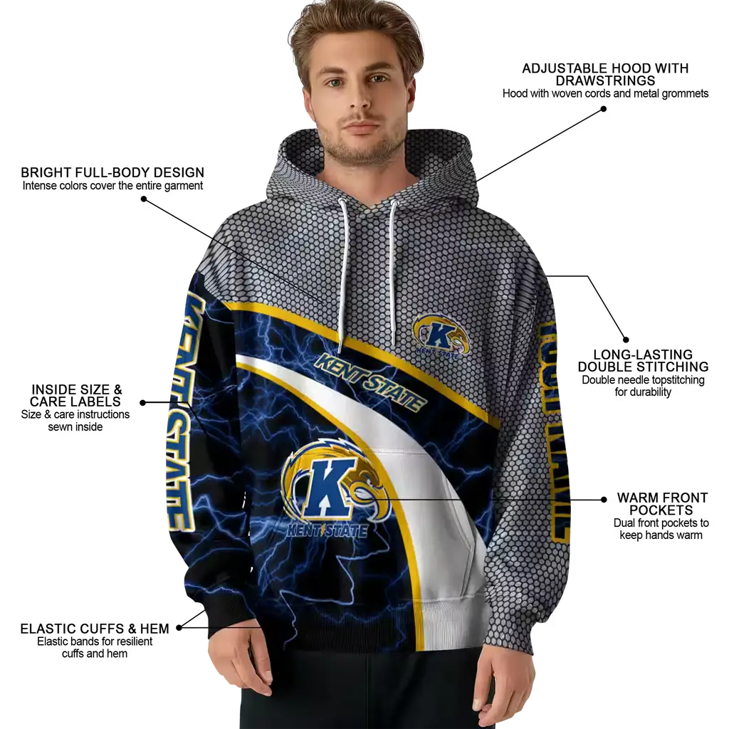 customized kent state golden flashes hexagonal mesh navy blue black gray hoodie latest model customized kent state golden flashes hexagonal mesh navy blue black gray hoodie latest model