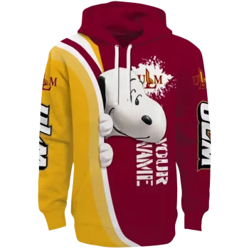 customized louisiana monroe warhawks peeking snoopy red hoodie best selling
