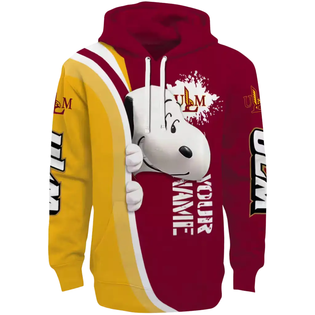 customized louisiana monroe warhawks peeking snoopy red hoodie best selling customized louisiana monroe warhawks peeking snoopy red hoodie best selling