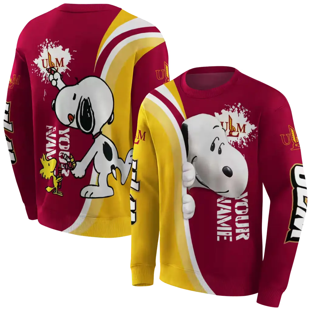 customized louisiana monroe warhawks peeking snoopy red hoodie premium grade customized louisiana monroe warhawks peeking snoopy red hoodie premium grade