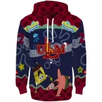 customized louisiana monroe warhawks spongebob patrick star red navy hoodie best selling