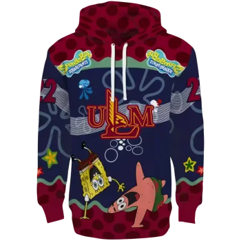 customized louisiana monroe warhawks spongebob patrick star red navy hoodie best selling