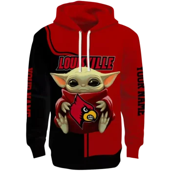 customized louisville cardinals baby yoda red black hoodie best selling