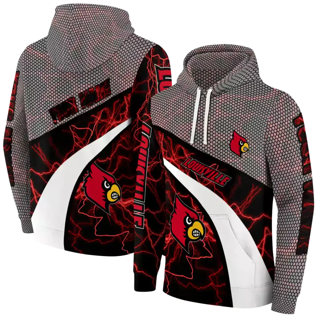 customized louisville cardinals hexagonal mesh red black gray hoodie fashion forward customized louisville cardinals hexagonal mesh red black gray hoodie fashion forward