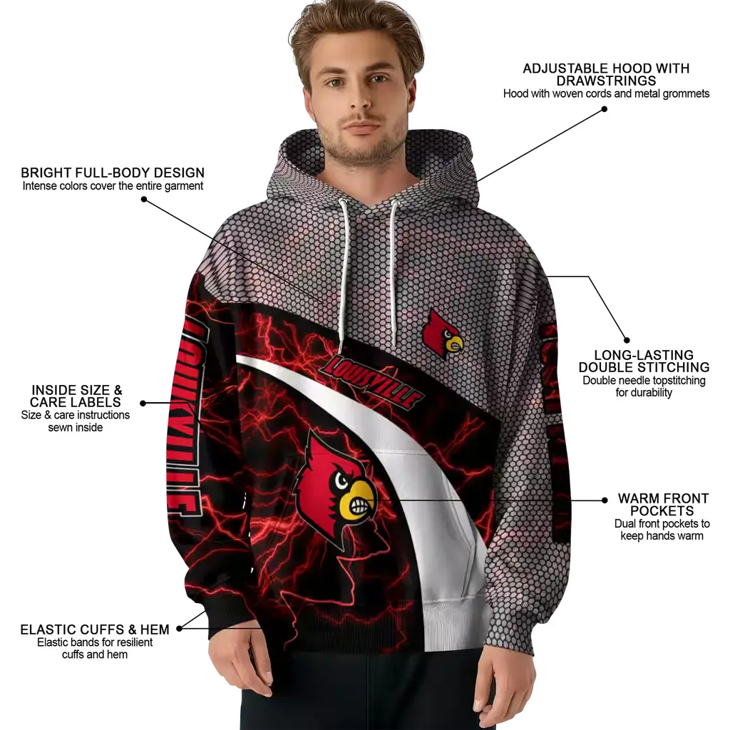 customized louisville cardinals hexagonal mesh red black gray hoodie latest model customized louisville cardinals hexagonal mesh red black gray hoodie latest model