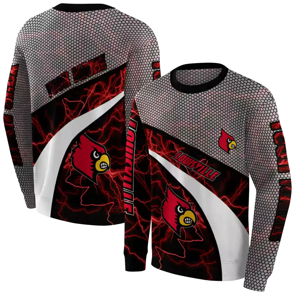 customized louisville cardinals hexagonal mesh red black gray hoodie premium grade customized louisville cardinals hexagonal mesh red black gray hoodie premium grade