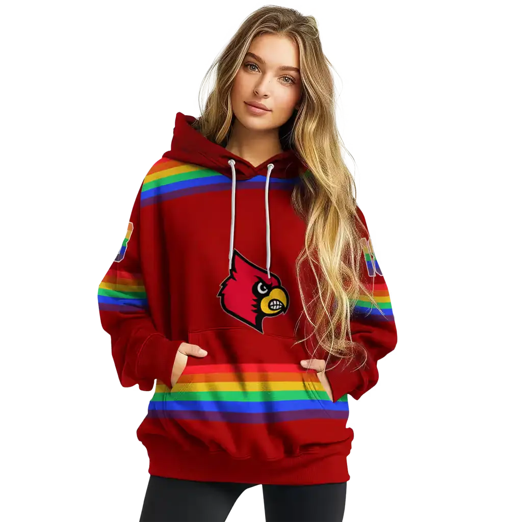 customized louisville cardinals rainbow stripes red hoodie high quality customized louisville cardinals rainbow stripes red hoodie high quality