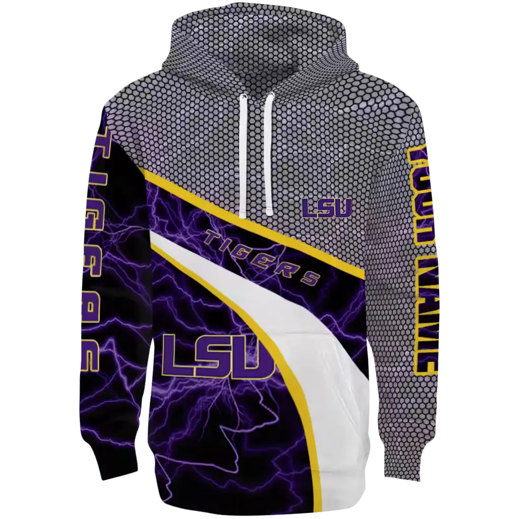 customized lsu tigers hexagonal mesh purple black gray hoodie best selling customized lsu tigers hexagonal mesh purple black gray hoodie best selling