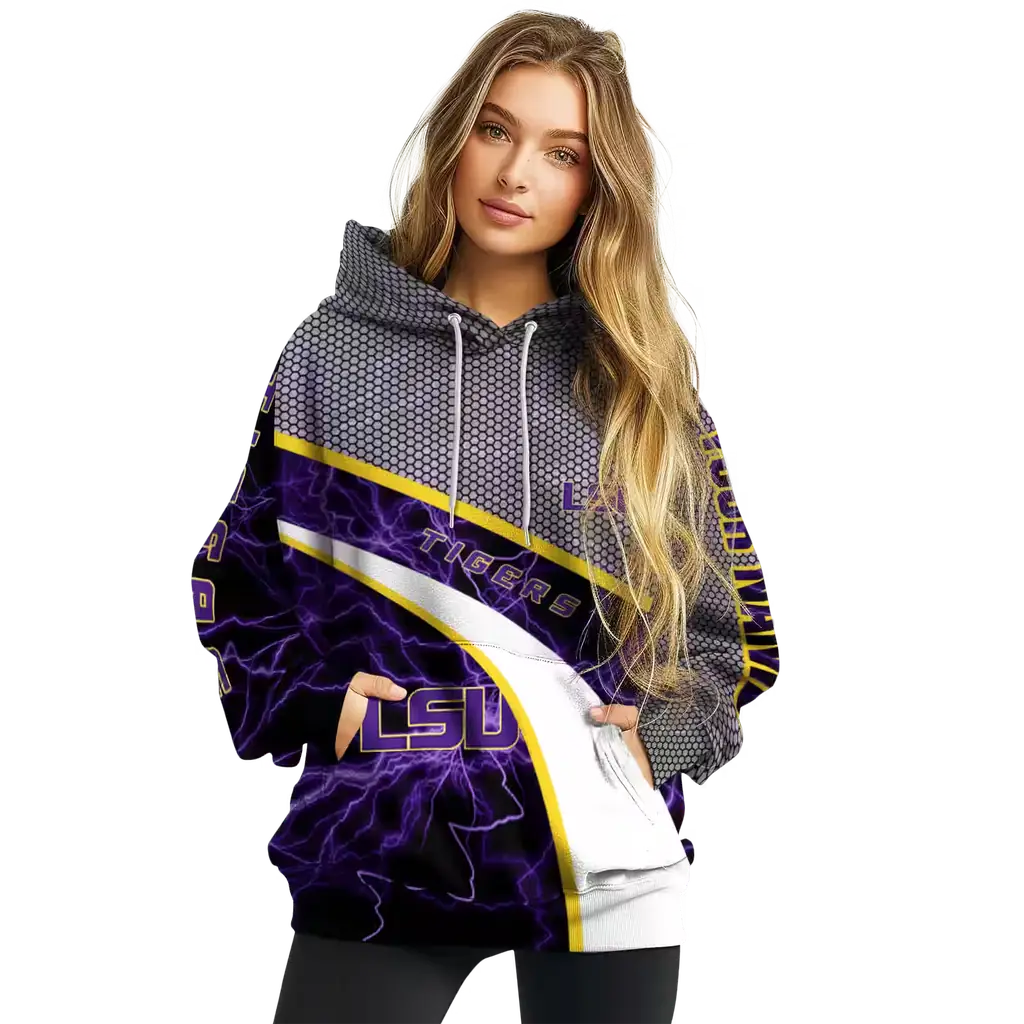 customized lsu tigers hexagonal mesh purple black gray hoodie high quality customized lsu tigers hexagonal mesh purple black gray hoodie high quality