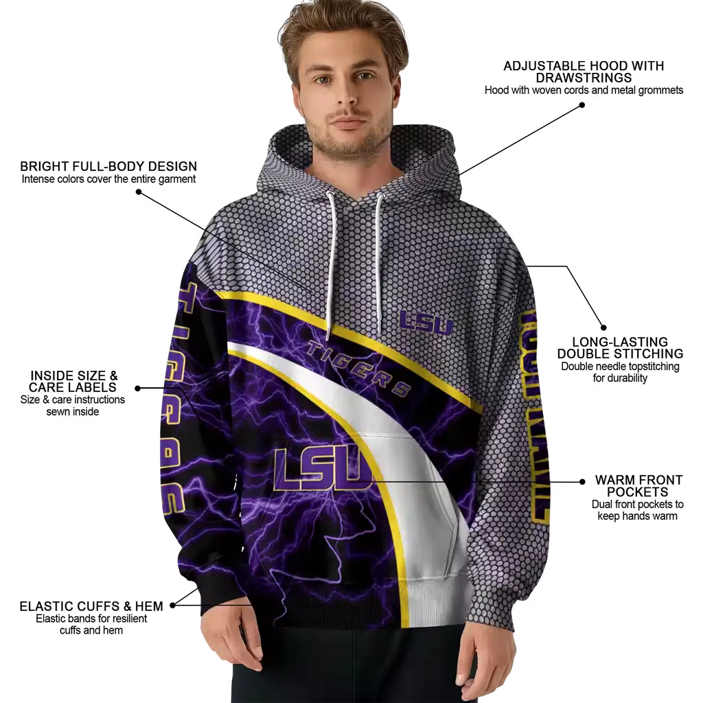 customized lsu tigers hexagonal mesh purple black gray hoodie latest model customized lsu tigers hexagonal mesh purple black gray hoodie latest model