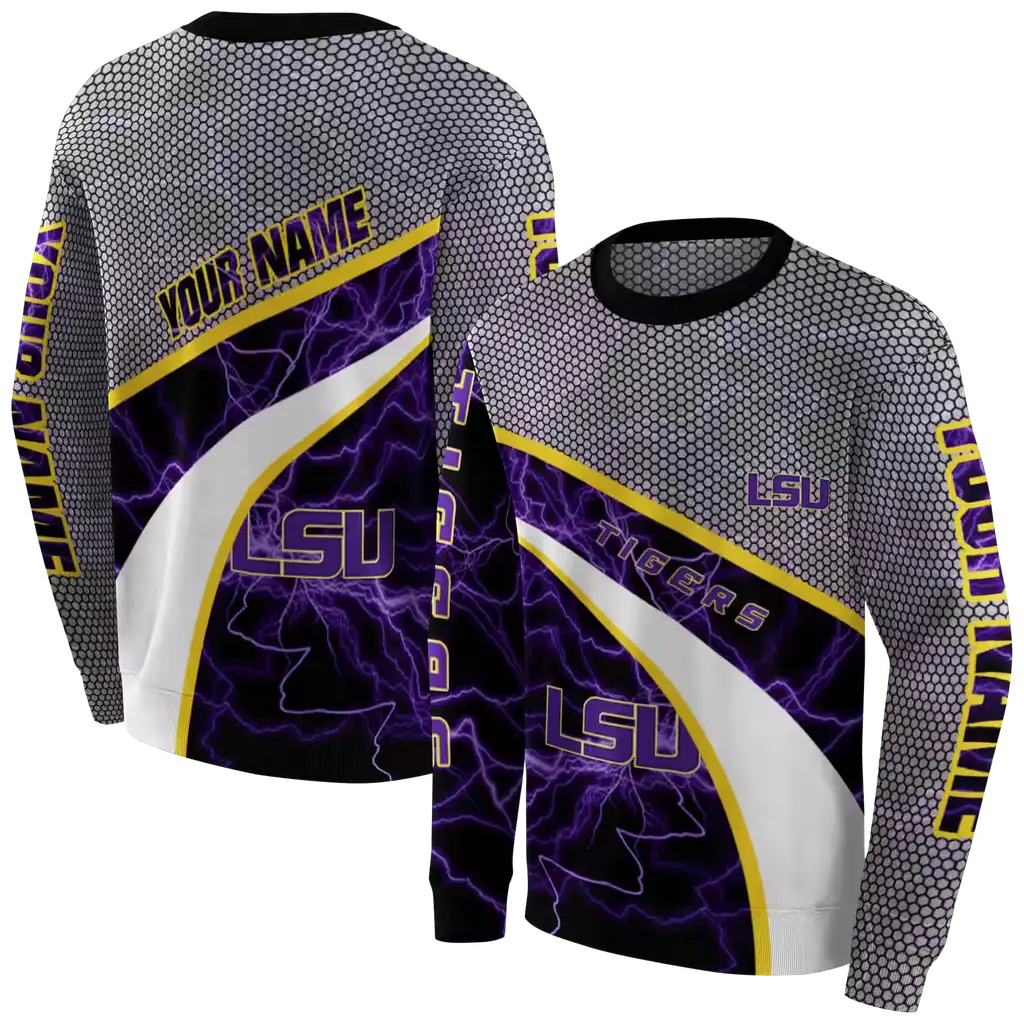 customized lsu tigers hexagonal mesh purple black gray hoodie premium grade customized lsu tigers hexagonal mesh purple black gray hoodie premium grade