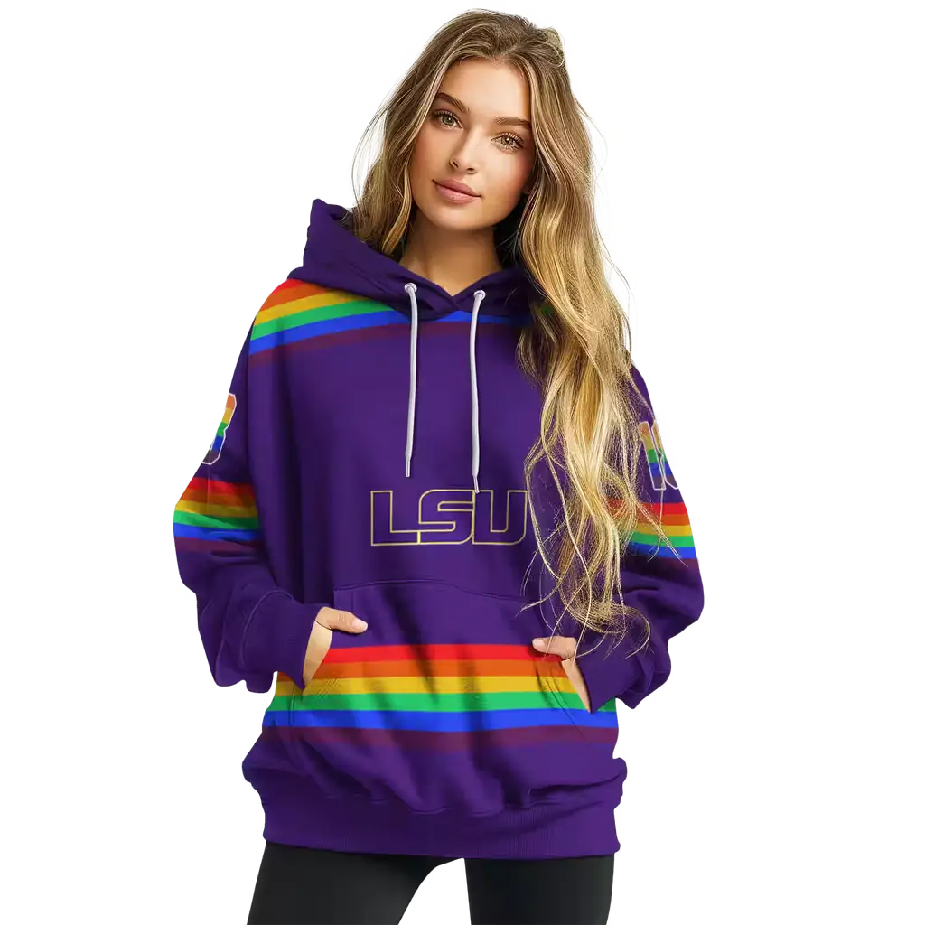 customized lsu tigers rainbow stripes purple hoodie high quality customized lsu tigers rainbow stripes purple hoodie high quality
