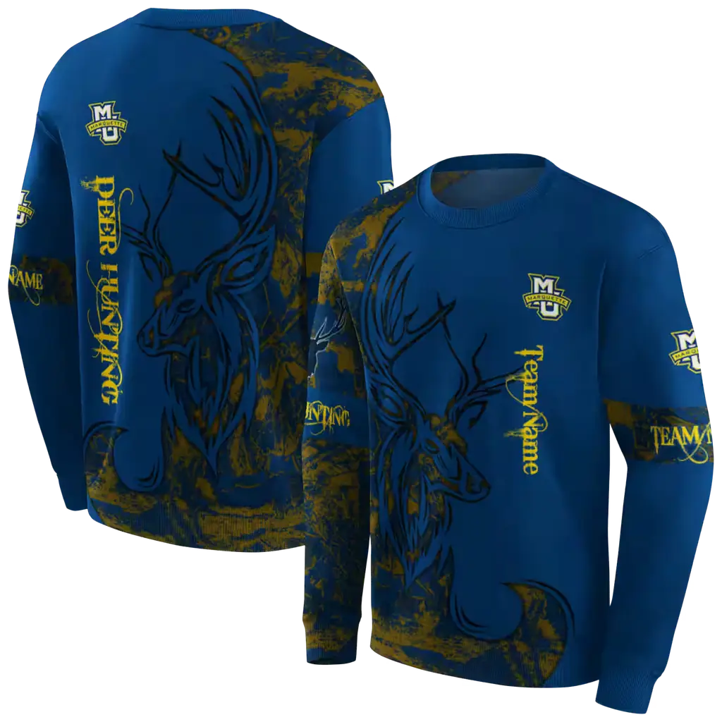 customized marquette golden eagles deer silhouette blue hoodie premium grade customized marquette golden eagles deer silhouette blue hoodie premium grade