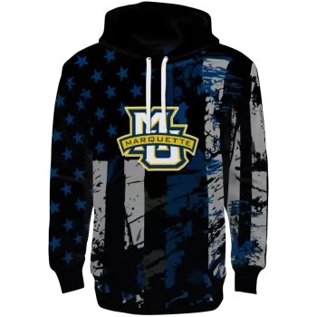 customized marquette golden eagles distressed flag blue black hoodie best selling